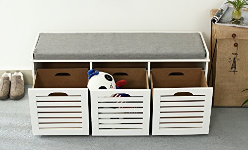 Orolay Moderne Schuhtruhe Sitzkommode Mit 3 Körben Sitzbank Schuhschrank Weiß - 3
