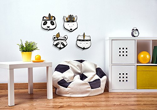 Wanddekoration in 3D für das Kinderzimmer – *** NEUHEIT*** 4er-Set mit 3D-Effekt -Süße schwarz-weiße Indianer Tierköpfe in TOP Qualität auf 10mm starken Platten – MADE IN GERMANY - 2