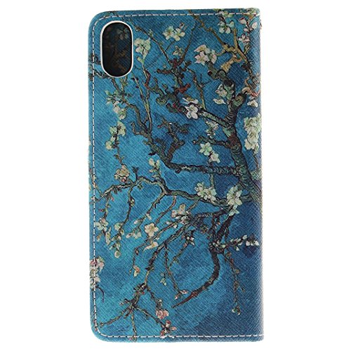 BQ Aquaris X5 Schutzhülle HuaForCity® Brieftasche Schutzhülle Case Hülle für BQ Aquaris X5,Kreative Blau Baum Muster Design Tasche Hülle Book Style PU Leder Wallet Case Flip Folio Ledertasche Brieftasche mit Silikon Kratzfest Magnet Standfunktion und Kartenfächer Etui Handyhülle für BQ Aquaris X5-Blau Baum - 3