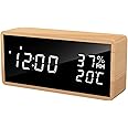 Excefore Digital Alarm Clock, Wooden Digital Clock Bedside, Humidity Temperature 3 Types of Brightness Smart Voice Control, Alarm Clock for Bedrooms Office