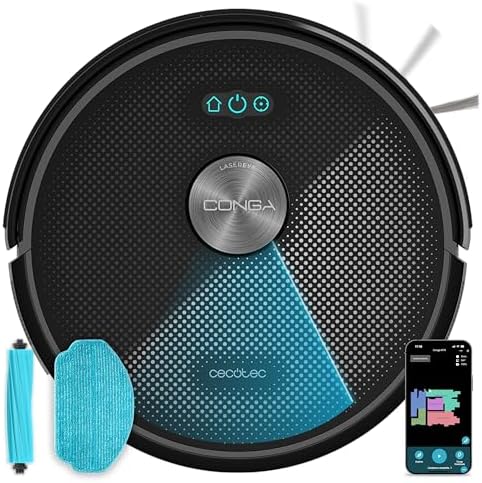 Cecotec Robot Aspirapolvere Conga M70 Genesis. Navigazione Laser, Motore Ungravity con 20000Pa, Aspira, Spazza, Lava e Passa la Mopa, Spazzola Silicone, Doppio Serbatoio, App 3.0, Copre fino a 180m²