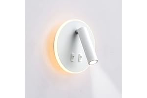 Lampa ścienna uksunvi LED, lampa ścienna do czytania nocnego, 12W lampy do czytania ścienne LED, regulowane reflektory (3W +9W 3000K ciepłe światło) czarne (Okrągły biały)