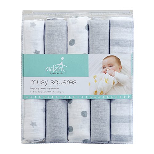 aden by aden + anais Musselin-Spucktücher, quadratisch (60 x 60 cm), 5er-Set, Taubengrau - 2
