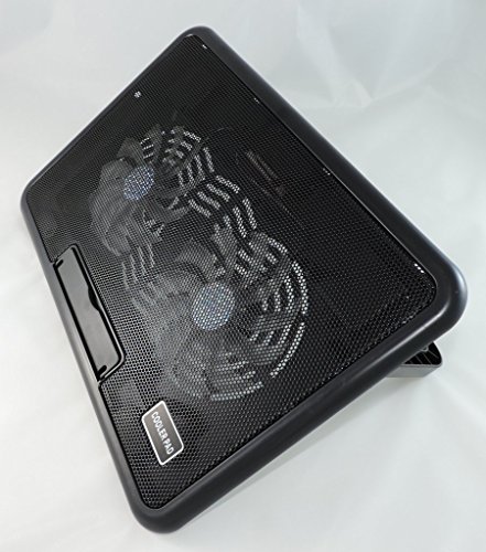 LS Premium Notebook Kühler LS-M2 | Laptop Cooling Pad Ständer| 2x Lüfter / 140mm Fan | mit 2 x USB HUB und blaue LED | 10″-15″ Zoll - 4