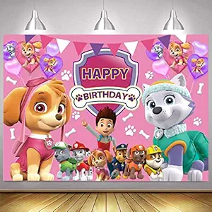 Paw Dog Patrol Backdrop, 5x3ft Happy Birthday Backdrop for Birthday Decorations Photography Backdrop Bedroom or Wall Decoration