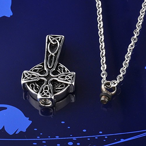 HOUSWEETY-Cremation-Jewellery-Stainless-Steel-Celtic-Cross-Urn-Pendant-Necklace-Memorial-Ash-Keepsake