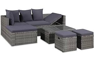 vidaXL Gartensofa 14-TLG. Poly Rattan Grau Lounge Sitzgruppe Sofa Gartenmöbel