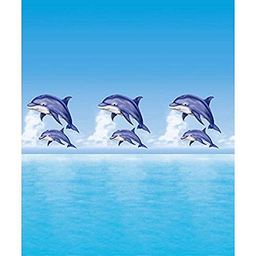 Duschvorhang Textil ( Polyester ) 180x200 cm Delfin Meer blau wasserabweisend Anti-Schimmel waschbar / Badewannenvorhang Vorhang, hochwertige Qualität mit Ringen