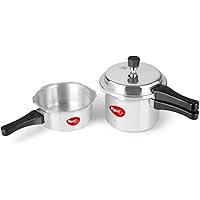 Pigeon Aluminium Pressure Cooker Combo (14331) 2 Litre and 3 Litre Induction Base Outer Lid, Silver