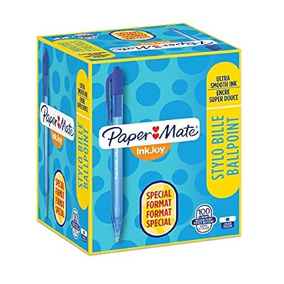 Papermate Paper Mate Inkjoy 100 Lot de 80+20 stylos à bille rétractables pointe moyenne Bleu