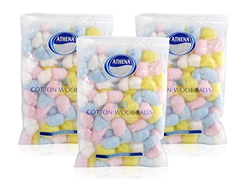 300 Athena COLOURED Cotton WOOL BALLS Nail Make Up Remover Cleansing Baby