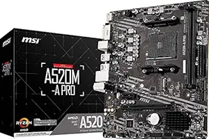 MSI A520M-A PRO Gaming Motherboard (AMD AM4, DDR4, PCIe 4.0, SATA 6Gb/s, Dual M.2, USB 3.2 Gen 1, DVI/HDMI, Micro-ATX)