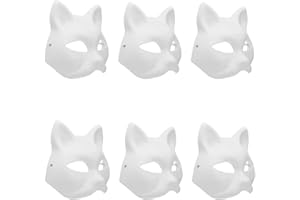 RTBRCG 6 Stücke Cat Mask, Katzen Maske, Masken Zum Bemalen Kinder für Cosplay DIY Katzen Masken für Halloween Party Karneval Erstellung（Weiß）