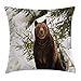 Produktbild Nature Decor Throw Pillow Cushion Cover, Wild Big Grizzly Bear in Snowy Winter Season ICY Forest Furry Danger Picture, Decorative Square Accent Pillow Case, 18 X 18 Inches, Brown Green
