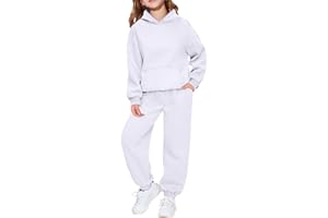Couawaticy Kids Girls Boys Tracksuit Plain Fleece Hooded Top With Bottom Joggers Jogging Suit Outfit Set For Children Age 2-14 Years