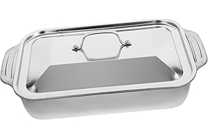 HOLIDYOYO Plat à Rôtir en Acier Inoxydable Robuste avec Couvercle Rectangulaire pour Plat de Restauration en Métal