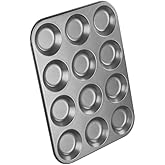Chef Aid 12 Cup Shallow Bun Tin, Made from Durable and Robust Carbon Steel, Non-Stick Goldflon Coating, 31.5 x 24 cm