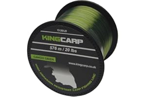 KINGCARP KING CARP - 1/4 lb Spools of CAMOU GREEN Bulk Extra Strong Monofilament Carp & Specimen Coarse Fishing Line - comes in 10, 12, 15 & 20lbs breaking strains