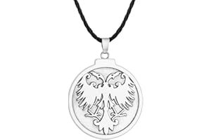 LUTAKU Nemanjic Dynasty - Collana a due teste, con stemma dell'aquila, da uomo, con ciondolo serbo slavo, con ciondolo a forma di aquila albanese, Pelle