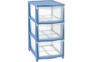 Tontarelli Azzurro Cassettiera modulare a 3 cassetti Medi Cover Line, 26,8x37x43,6cm, Colore Trasparente