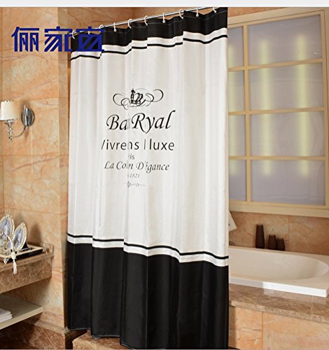 Bellabrunnen Duschvorhang aus Stoff, Anti-Schimmel Polyester Wasserabweisend,schwarz/weiß, 240cm x 200cm - 6