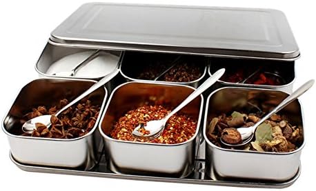 Thickened stainless steel square flavour seasoning box6Taste box,8Flavour box seasoning jar Seasoning cylinder salt box Fragrant spicy jar-A