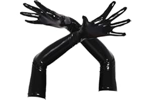 CHICTRY Femme Sexy Gants Longs en Latex Cuir Brillant Adulte Gants D'Opéra d'Hiver Long Gants pour Robe Soirée Cérémonie Cocktail Tenues de Boite de Nuit Élastique S-XXL