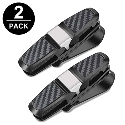 Preisvergleich Produktbild JFoxTek [2 Pack] Brillenhalter für Auto Sonnenblende, Sonnenbrillen Brillen mit Kartenkarten Clip(Schwarz)