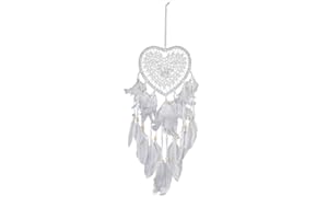 Ventertop Dream Catcher, Lovely Heart Shape Dreamcatcher Handmade Lace Dream Catcher Feather Bead Wall Hanging Decoration Gift Craft Dreamcatcher Wind Chimes for Home Bedroom Decor (White)