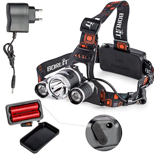 Kopf-Lampe mit superhellen weißen LED Lampen und 4 Leuchtfunktionen Wiederaufladbare Stirn-Lampe