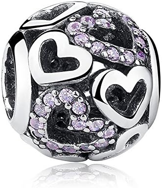 Heart Charms Fit Pandora Bracelets Openwork Genuine Sterling Silver Birthday Gifts for Girl Friends