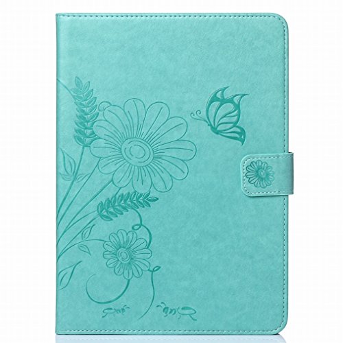 LEMORRY Samsung Galaxy Tap4 7.0 / T230 Hülle Unique Premium PU Flip Ledertasche Soft TPU Silikon Gummi Schutzhülle Schale Tasche Beutel Tasche Haut Card Stehen Bumper Magnetisch Schließung Rear Protection, Blume Schmetterling Drucken Grün
