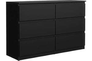 Tesconcept Kommode mit 6 Schubladen 119 cm Schwarz Matt, Sideboard Schrank, Mehrzweckschrank Regal Wohnzimmer Schlafzimmer Möbel | 119x77x33cm | Spanplatte Plattenstärke 16mm4