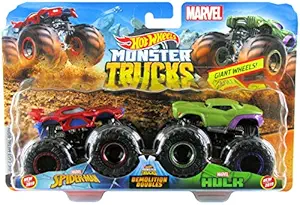 Hot Wheels 2019 Monster Trucks Demolition Doubles 2-Pack Spider-Man vs Hulk