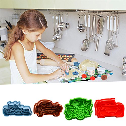 CkeyiN ®4pcs Car Serie 3D Plätzchen Werkzeuge Plätzchen Gebäck Dekoration DIY Lebensmittel Backen Form Fondant Werkzeuge - 3