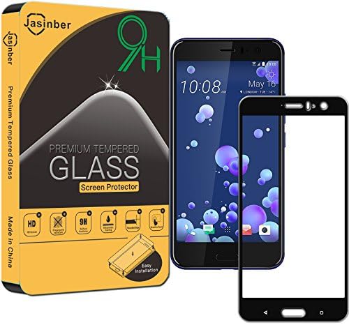 Jasinber [Full Screen Cover] Tempered Glass Screen Protector for HTC U11 (Black)