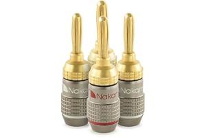 Nakamichi FanLock Excel Connettore a banana placcato oro 24 carati, 10 AWG - 18 AWG spessore 4 mm, per amplificatori di altoparlanti, Hi-Fi Stereo Home Theatre Connessione rapida, 4 pezzi (2 paia)