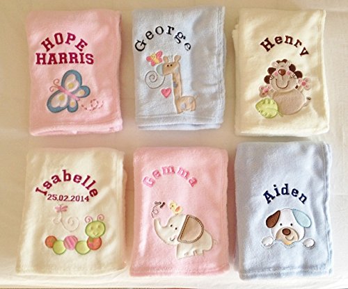Personalised Baby Blanket. Luxurious wrap. Great Baby Gift. Choose from 6 Different Designs (Blue Giraffe)