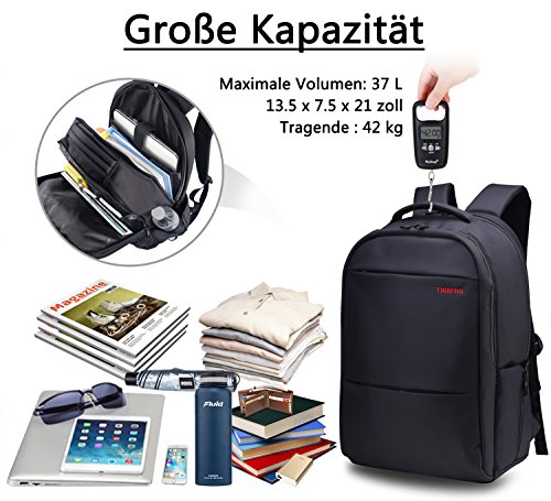 Norsens Notebook Laptop Rucksack Schwarz 15,6 Zoll Gepolstert Wasserdichter Business Rucksack Damen - 7