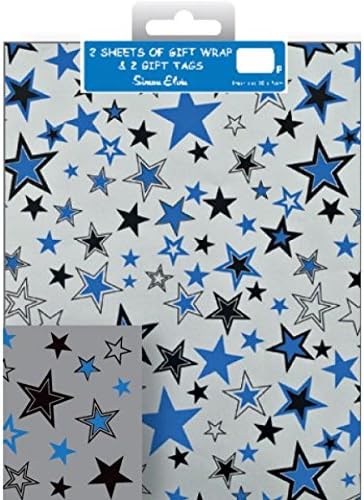 2 Double Packs Gift Wrap Traditional Male Pattern &amp; Tags - Total of 4 sheets of quality wrapping paper and 4 tags