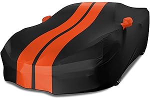 TECTICO Telo Copriauto Auto Sportiva Interno 4,6-4,9m Elastico Tessuto Traspirante Resistente ai Graffi Antipolvere per Garage e Salone, Nero+Arancione