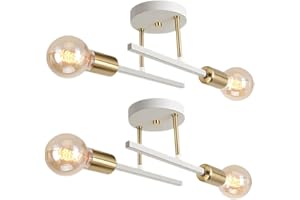 WOTTES Lustre Plafonnier Industriel Rétro Suspensions éclairage Moderne 4 Lumières Suspendue Intérieur Metal Luminaire Lustres Lampe de Plafond Vintage E27 pour Salon Chambre Cuisine (2Pcs Blanc)