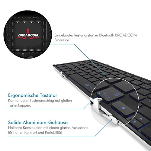 iClever IC-BK05 Ultra Slim Tri-klappbare Bluetooth QWERTZ Tastatur, RGB Beleuchtet, Mini Wireless / Verkabelt Keyboard Deutsch-Layout für iOS, Windows, Android Smartphone und PC Tablet - 8