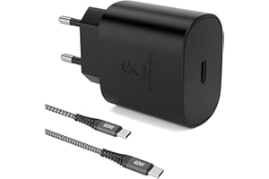 CABLEDECONN USB-C Super Fast Charger 25 W Plug Power Supply adapter ładowarka z jednym USB-C na USB C męski 60 W 3A Charge 2M kabel (czarny)