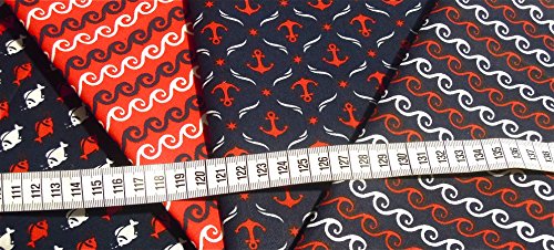 4×0,5m MARITIM Fische-Anker-Wellen rot-blau Muster-Mix BW-Stoff 100% Baumwolle Stoffbreite 1,4m (insgesamt 2m x 1,4m) - 2