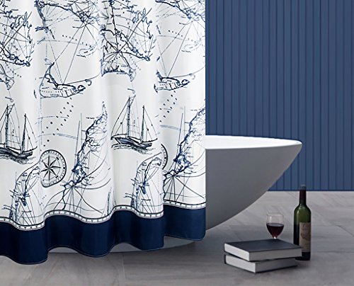 Fancy Duschvorhänge Duschvorhang Verdickung Wasserdicht Anti – Mildew Mittelmeer Stil Polyester Duschvorhang Teal Duschvorhang ( größe : 300cm*200cm ) - 2