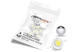 CHANZON 10 pcs Puce LED Haute Puissance 1W Blanc 6000K-6500K (300mA-350mA/DC 3V-3.4V/1watt) Intensité Super Lumineuse SMD COB Composants Émetteur de Lumière Diode Ampoule Perles DIY Éclairage…