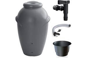 Prime Garden® Aqua-Can - Depósito de Agua de Lluvia con Grifo y conexión- Tanque Barril ánfora (210L, Gris)
