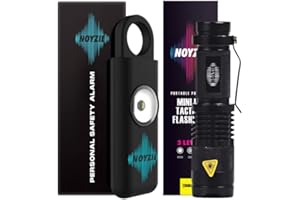 Personal Alarm NOYZIE Personal Safety Alarm with LOUD 125db Siren & 200-Lumen Strobing LED Light Self Defence Rope Alarm Keyring Keychain for Women, Men, Elderly, Dog Walkers PLUS Small Torch (Black)