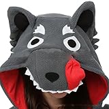 Casa Pyjama Tieroutfit Schlafanzug Tier Onesies Sleepsuit mit Kapuze Erwachsene Unisex Overall Halloween Kostüm Jumpsuit (XL, Gray Wolf) - 